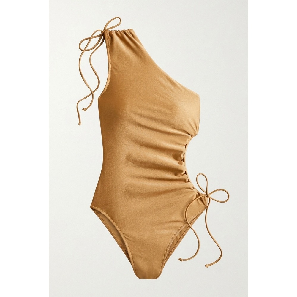 J.Crew One-Shoulder One-Piece Swimsuit Women 12 Gold Cutout Metallic Shimmer